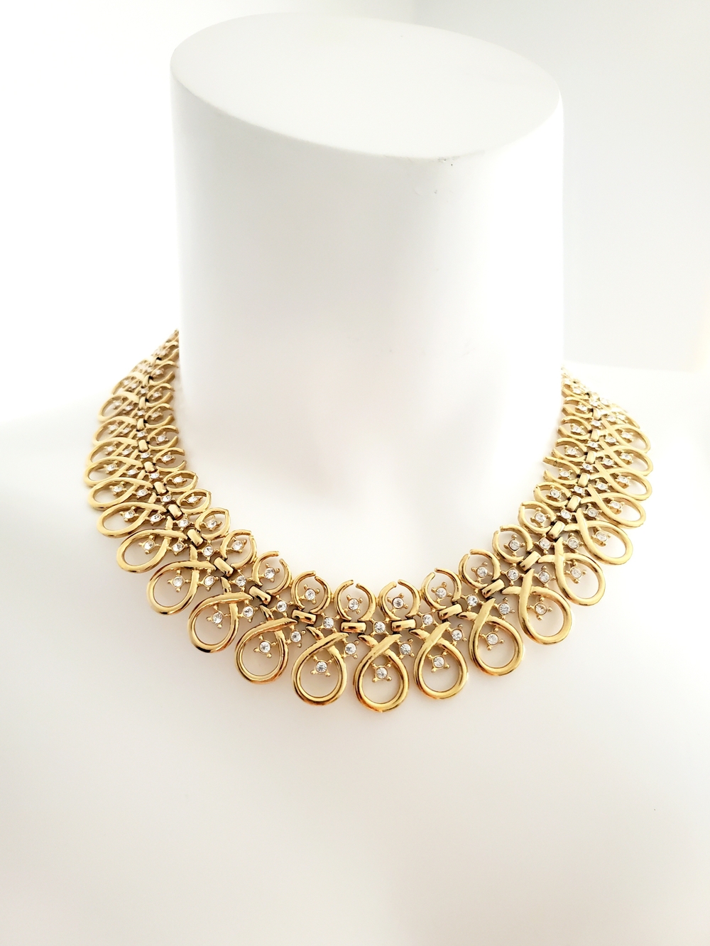 Fifth Avenue Gold Crystal Rhinestone Egyptian Revival Collar Necklace - 1950s